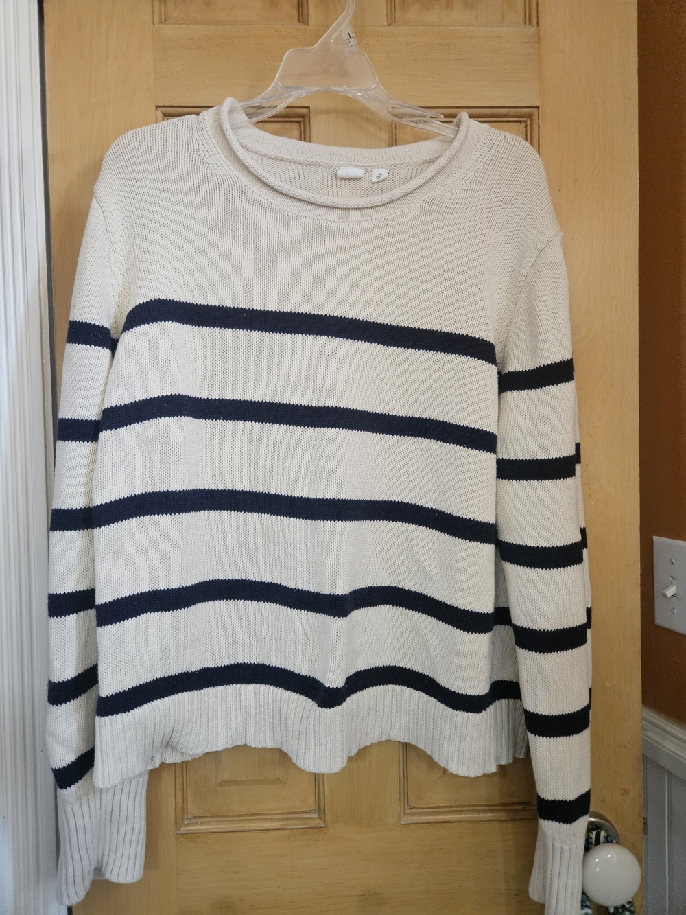 Women’s Cream and Navy Stripe Knit Sweater